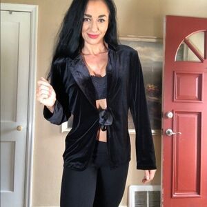 Notions black tie front velvety material coverup